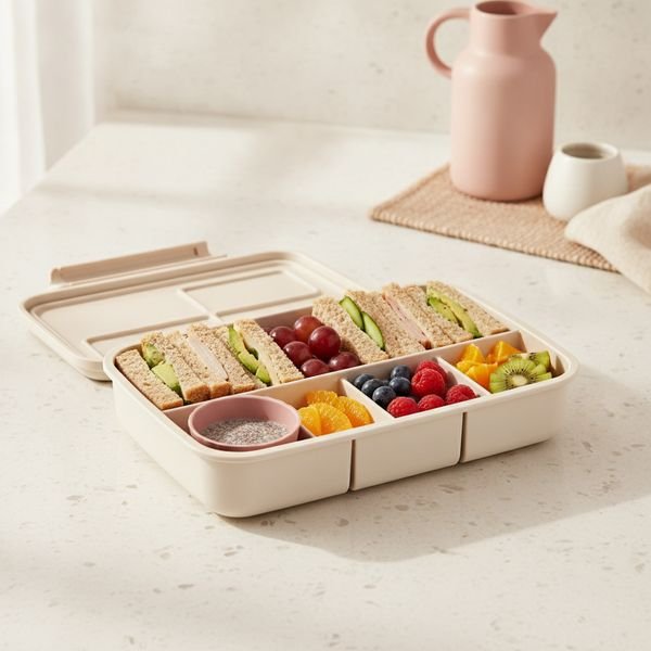 A lunchbox with separate compartments