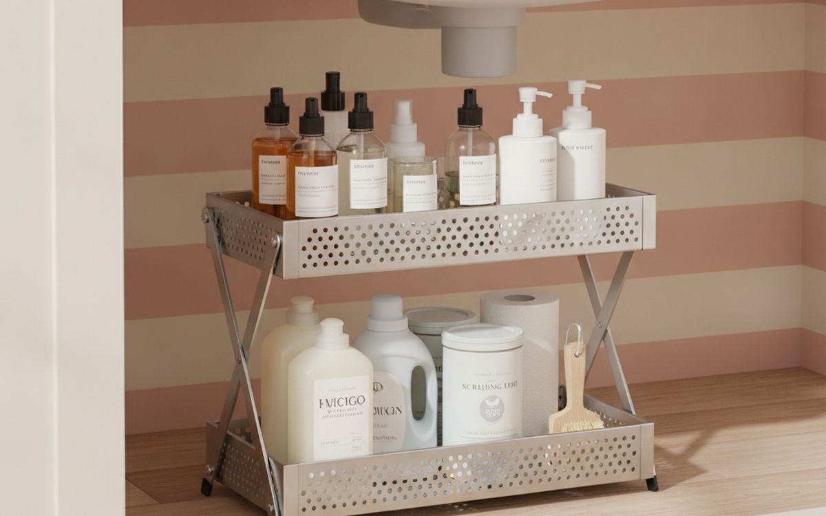 SimpleHouseware Under Sink 2 Tier Expandable Shelf Organizer Rack