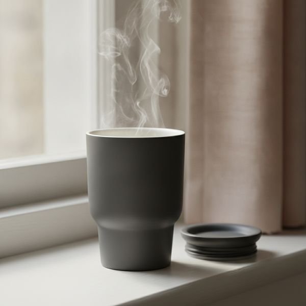 Insulated ceramic-lined travel mug