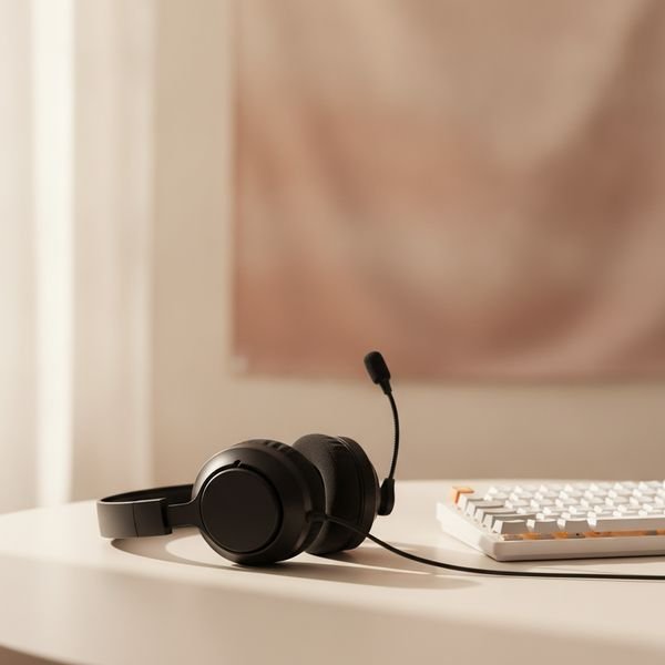 A closed-back headset or headphones with a mic