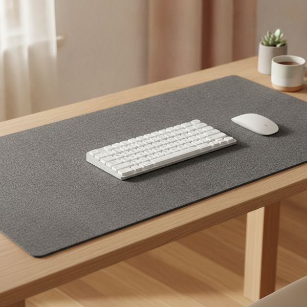 A large cloth desk mat