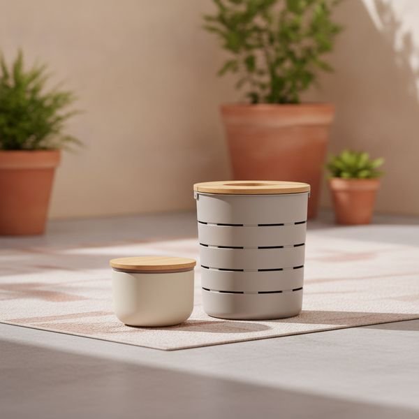 A compost caddy and a small bin or wormery
