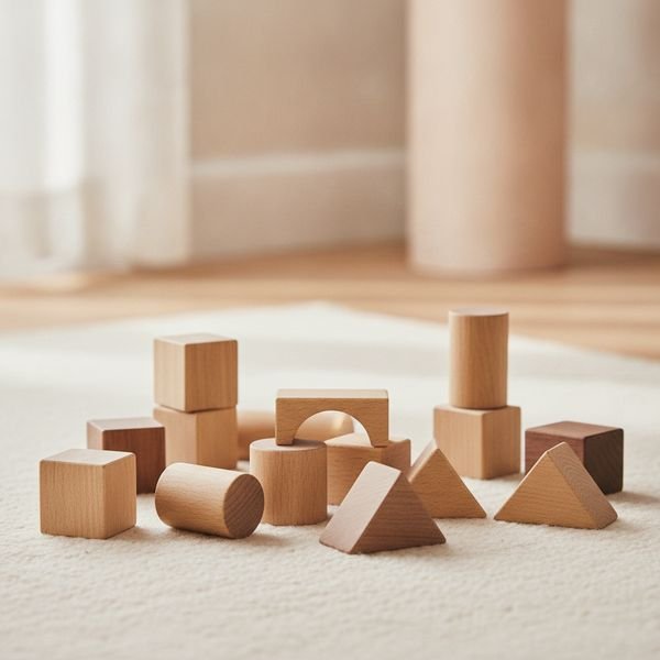 A large set of wooden or plastic building blocks