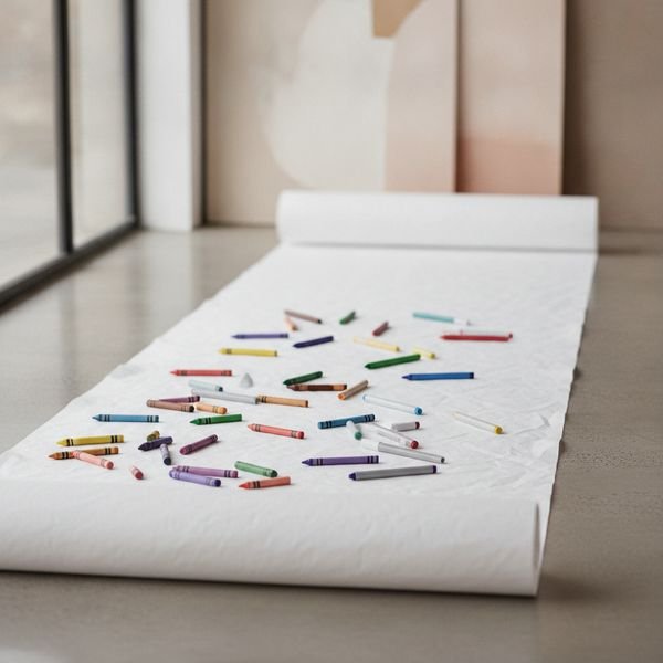 Washable art supplies and a big roll of paper