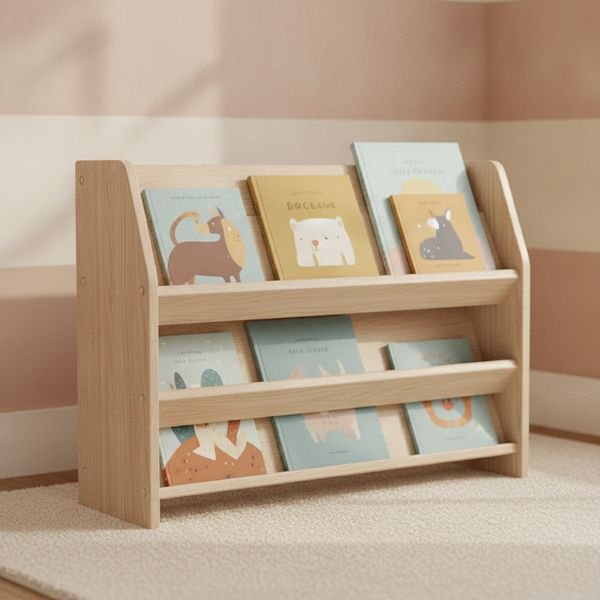 A sturdy, low bookshelf the child can reach
