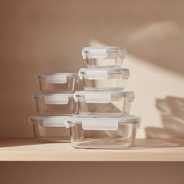 Glass storage containers with locking lids