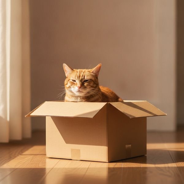 A cardboard box, and cat shelves