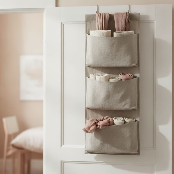 Over-door hooks and a hanging organiser