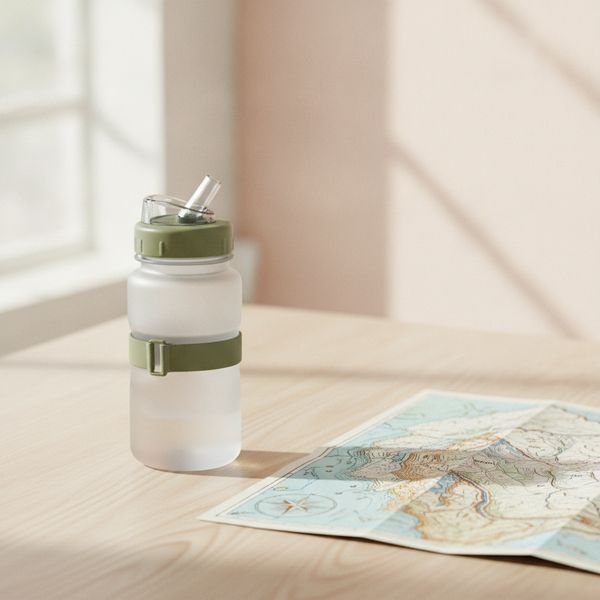 A refillable water bottle that folds or packs flat